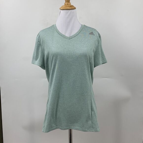 Adidas Nova Shirt Womens M Vape Green Climalite V Neck Performance Short Sleeve - Picture 2 of 11